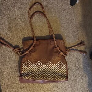 Isabella Fiore Brown and Cream Vintage Tahoe Weave Woven Tote